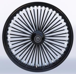 21" 48 Fat Spoke Wiel | Black Rim Black Spokes and Chrome Nipples | Single Disc TUV